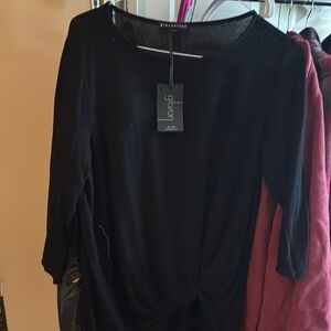 Gibson Black 3/4 Sleeve Tie Front Blouse